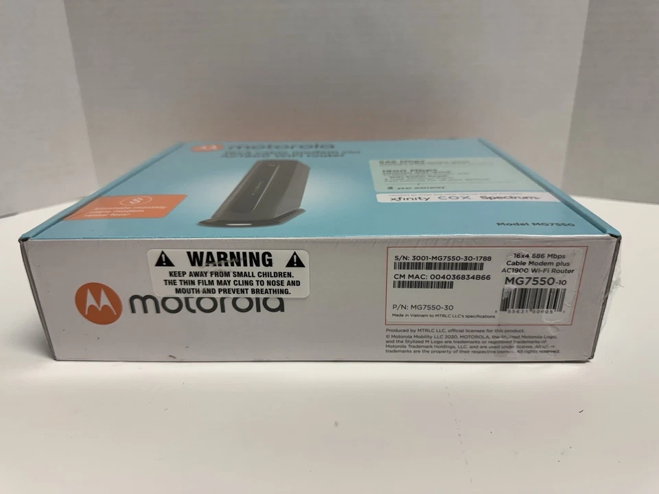 Motorola MG7550 16x4 DOCSIS 3.0 Cable Modem Plus AC1900 WiFi Router - New Sealed - Image 2 of 4