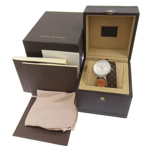 LOUIS VUITTON（LV） OROLOGIO LOUIS VUITTON TAMBOUR Q1313 SS MONOGRAM TELA QUARZO DONNA QUADRANTE BIANCO