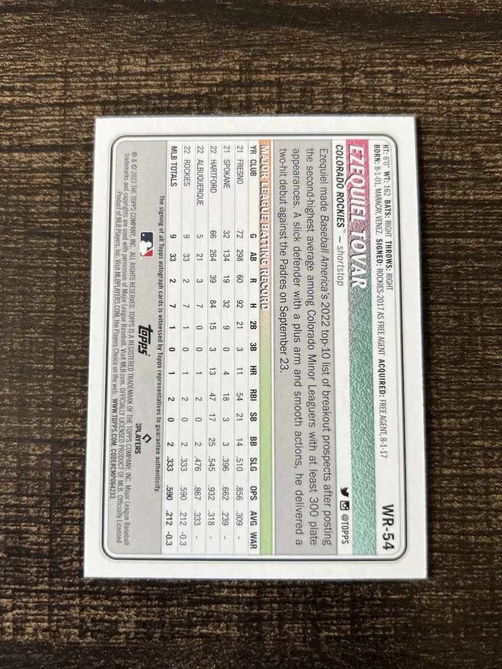 2023 Topps Big League Ezequiel Tovar RC Rookie Auto 1/1 Foilfractor #WR-54 - Image 3 of 3