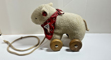 Rare Vintage OshKosh Osh Kosh B'Gosh Eden Lamb Plush Wooden Wheels Pull Toy