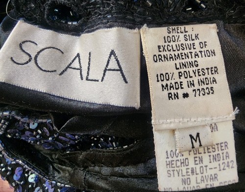 Scala Beaded Gown M Sequin Mesh One Shoulder Navy Blue Formal Dress Prom Glam - Picture 14 of 16