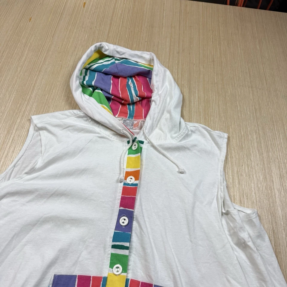 复古 90 年代泳池海滩遮盖连帽衫琳达·理查德彩虹条纹 XL 按钮 — 第 2/4 张图片