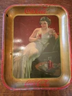 Vintage Coca-Cola Serving Tray Elegant Lady Gown Gold Red Metal 13.5"