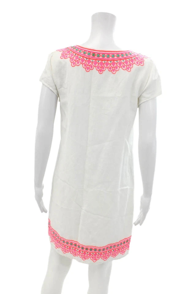 Vestido Vineyard Vines Mujer Algodón Manga Corta Cuello en V Cuentas Desnudo Talla 04 Foto 3 de 4