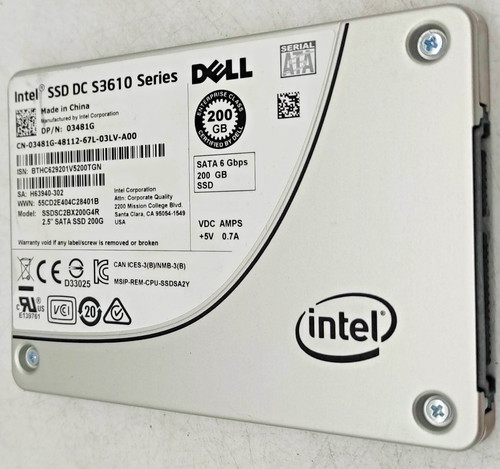 200GB INTEL DELL SSDSSC2BX200G4R DC S3610 SERIES 7mm 2,5" SATA SSD Solid State