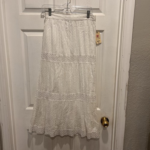 St. John's Bay White Cotton Elastic Waist Embroidered Maxi Skirt Small NWT Boho