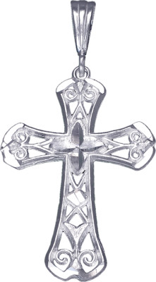 Sterling Silver Cross without Jesus Pendant Necklace with Diamond Cuts and  Chain