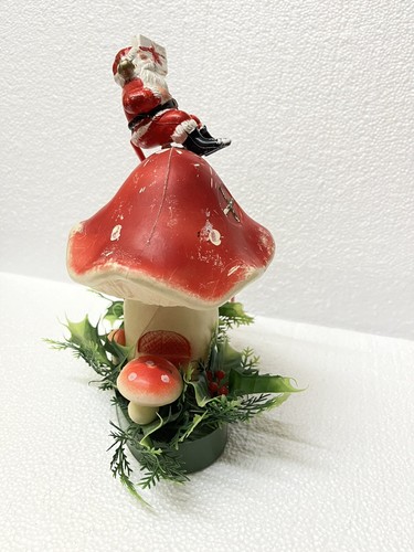 Vintage Santa with Mushrooms Christmas Scene Plastic Tabletop Decor - Picture 5 of 11