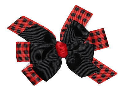WD2U Girls Red Black Buffalo Plaid Woodland Hair Bow French Clip