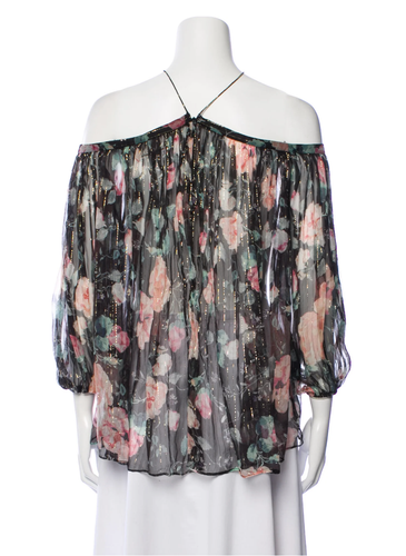 Blusa Top Babydoll Zimmermann Seda Plisada Transparente Negra Floral Havoc 0 EE. UU. 4 S - Imagen 2 de 14