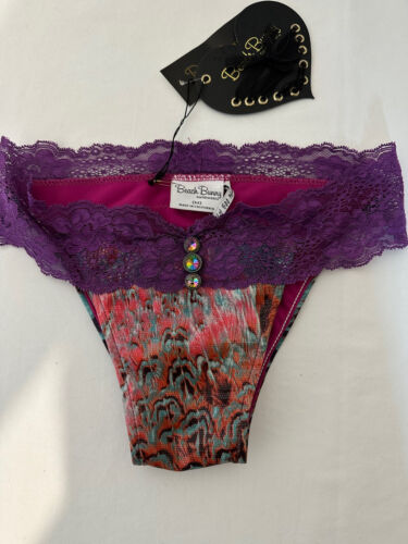 Bas de bikini femme Beach Bunny moyen rapture neuf en dentelle violette paon