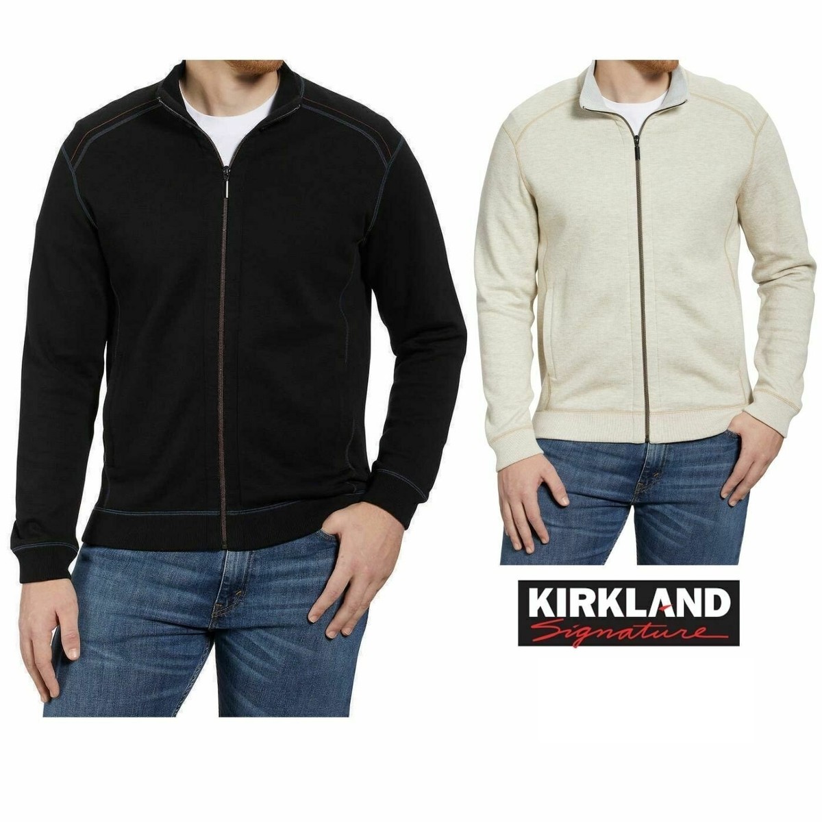 Kirkland Signature Men's Full Zip Mock Neck Sweater | eBay