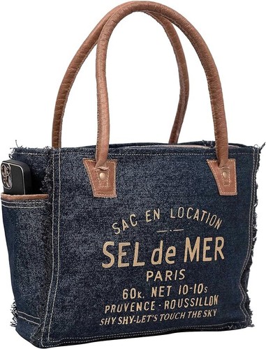 Bolso de mano de lona reciclado Sel De Mer y cuero de vaca - Imagen 13 de 34