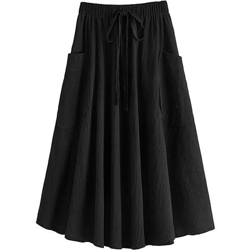 Lady Skirt Casual Summer Womens Loose Midi Length A-Line Skirt with Pockets - Picture 12 of 33