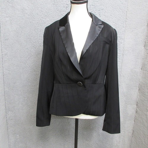 Apostrophe Blazer Jacket Womens 12 Black Pinstripe Corpcore Dark Academia Office - Picture 3 of 23