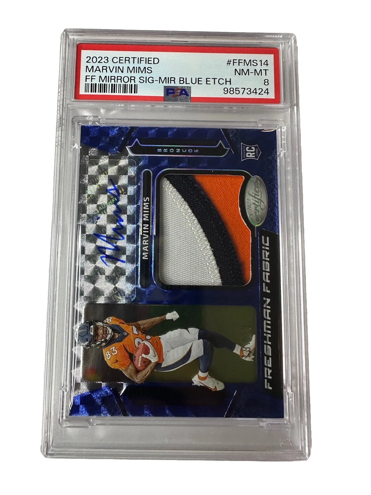 Marvin Mims Panini Certified Freshman Fabric Mirror Signature #FFMS14 Mirror Blue Etch