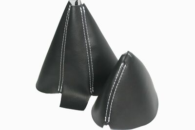 w/White Stitch Vinyl Manual & E-Brake Boot SET For 90-96 Nissan