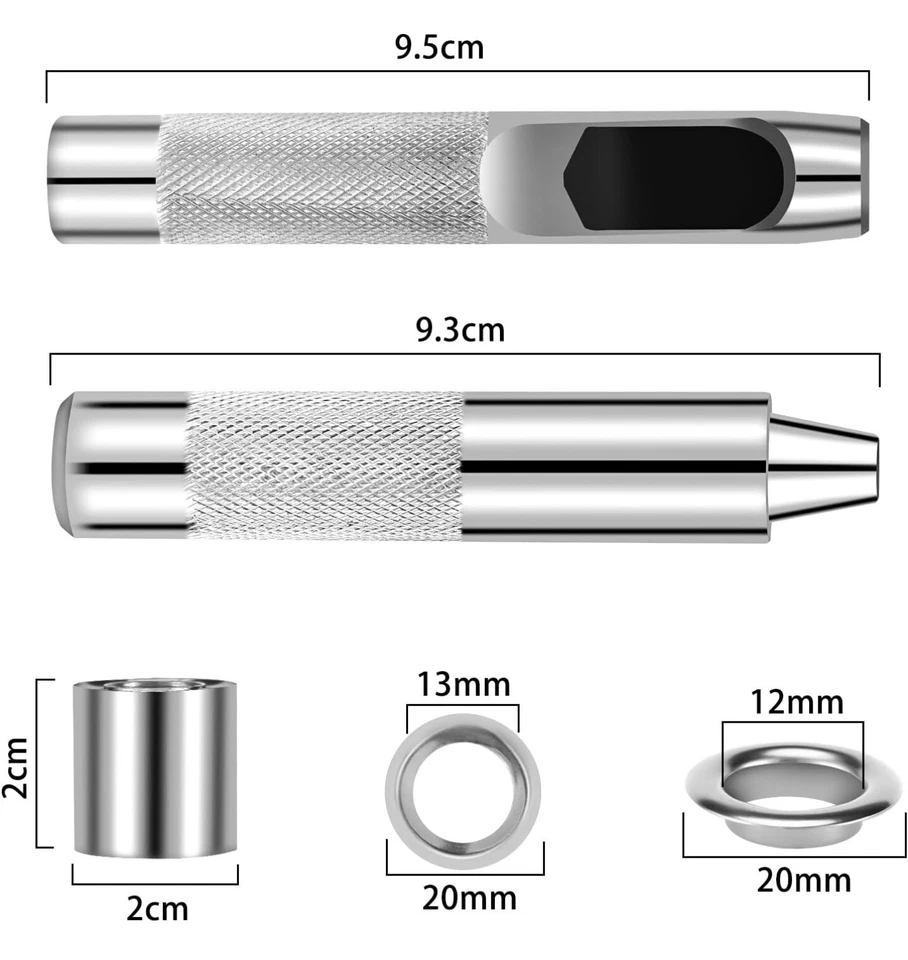 Occhiello Strumento Kit, 120 Pezzi Occhielli Grommet Rondelle, 12Mm Diametro  - Immagine 3 di 4