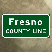 Fresno California county line Clovis highway road sign green freeway 1959 24x12