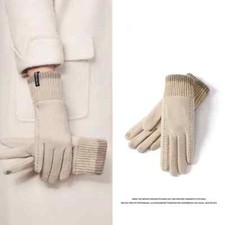 Cashmere Gloves Women Outdoor Windproof Cycling Fleece-Lined Thermal TouchScreen