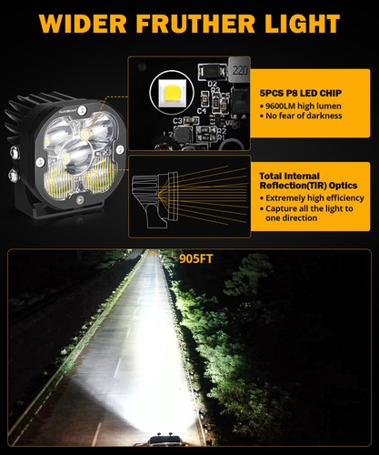 Auxbeam 3" LED Pods Spot Flood Ditch Light For Jeep Wrangler Ford Truck Pickup - Picture 4 of 12