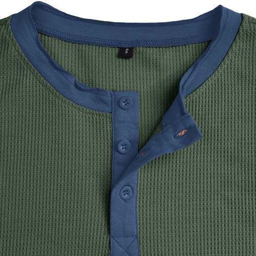 Men's Waffle Knit Henley Shirt Short Sleeve Slim Fit Soft Summer Button T Shirt - Foto 17 di 79