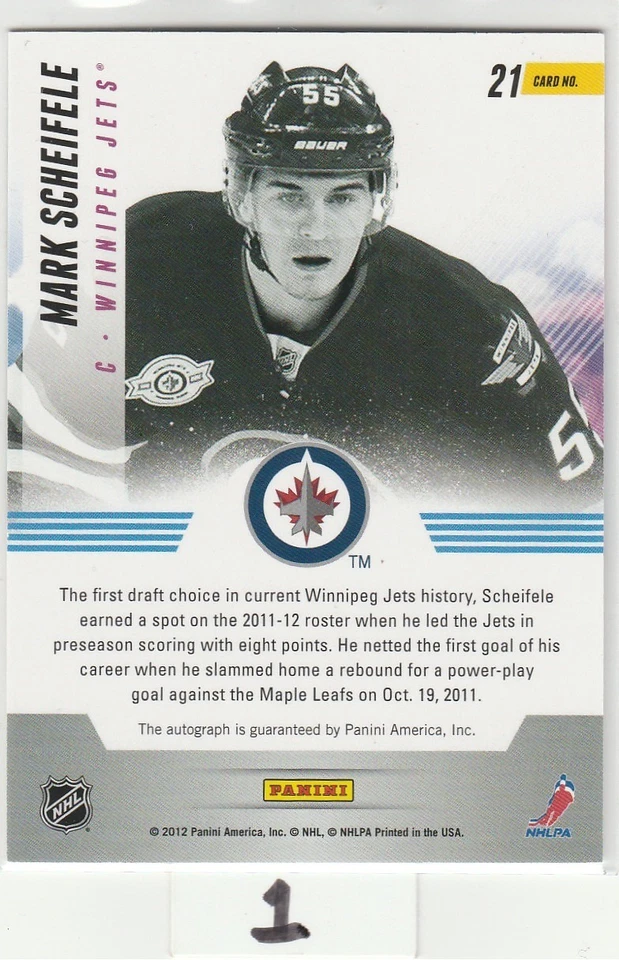2011 11-12 Panini Titanium New Wave Autographs #21 Mark Scheifele - Image 2 of 4