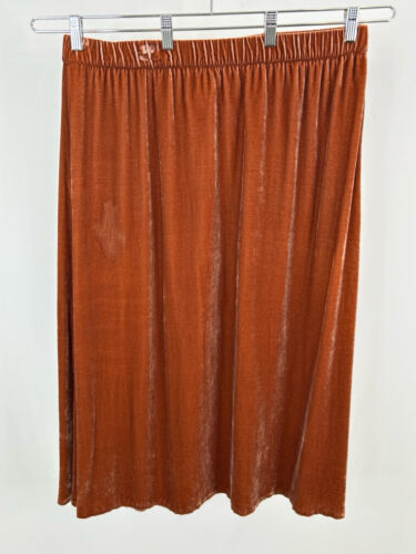 EILEEN FISHER Crushed Velvet Midi Long Boho Size XL Tan Brown Skirt