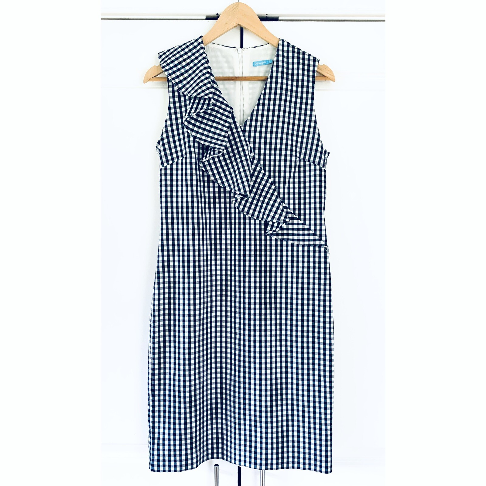 J. McLaughlin Dress Gingham Ruffle Sheath V Neck Slee… Gem