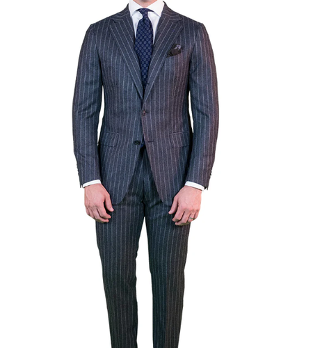 RALPH LAUREN Gray Stripe Full Suit 42L Flannel Wool Cashmere