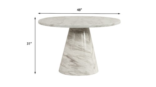 Luxury 5Pc Round Dining Set White Faux Marble Table Velvet Beige Chairs - Picture 5 of 10