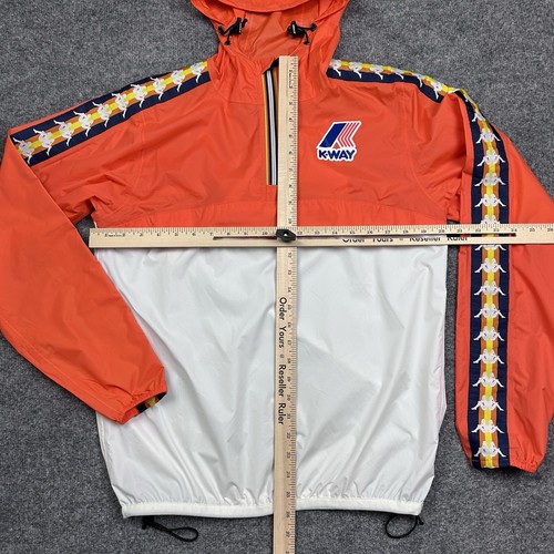 Kappa K Way Windbreaker Jacket Mens S Orange White Le Vrai Leon Banda Packable - Picture 12 of 16