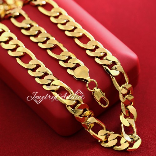 24K Gold Filled Mens Womens Solid 6mm Curb Link Figaro Chain Necklace – 60cm, Unisex Gift