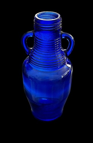 Vintage Madera Glass Cobalt Blue Bottle With Two Handles Jug Vase Cafe Luna 7” - Picture 2 of 5