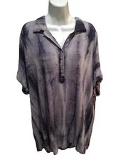 RAE MODE  Top L Gray Boho Tie Dye Hippie 70s Short Cuff Sleeve Oversized 