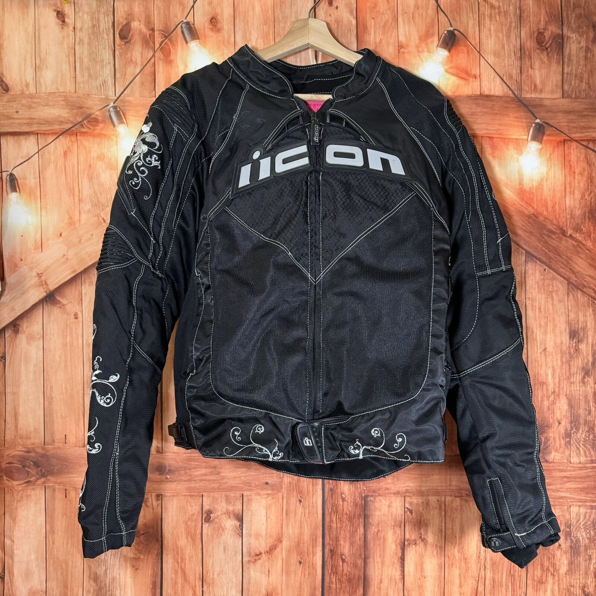 icon Women's Motorcycle Jacket XL Black Textile Embroidered
