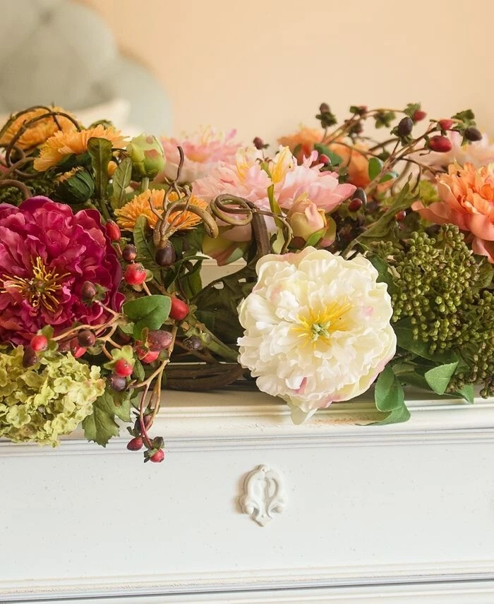 Centro de mesa de peonía mezclada casi natural - 34" decoración de arreglos florales de seda NUEVO Foto 3 de 4