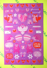 Valentine's Day Animals Sticker Sheet Purple