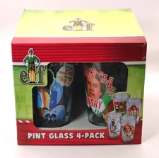 ICUP Elf Pint Glass 4-Pack - Movie Quotes & Graphics On Each Glass - NEW IN BOX