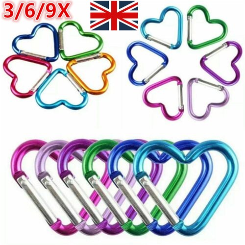 3/9x Heart & Star Shape Carabiner Clip Clasp Spring Hook Keyring Buckle Carabina - Picture 3 of 19