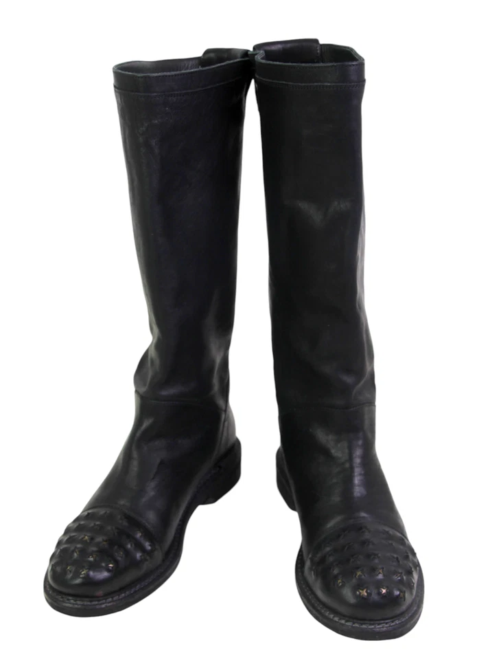 Latitude Femme BLACK GENUINE LEATHER LOW HEEL PULL ON ROUND TOE BOOTS Sz 37 - Image 3 of 4