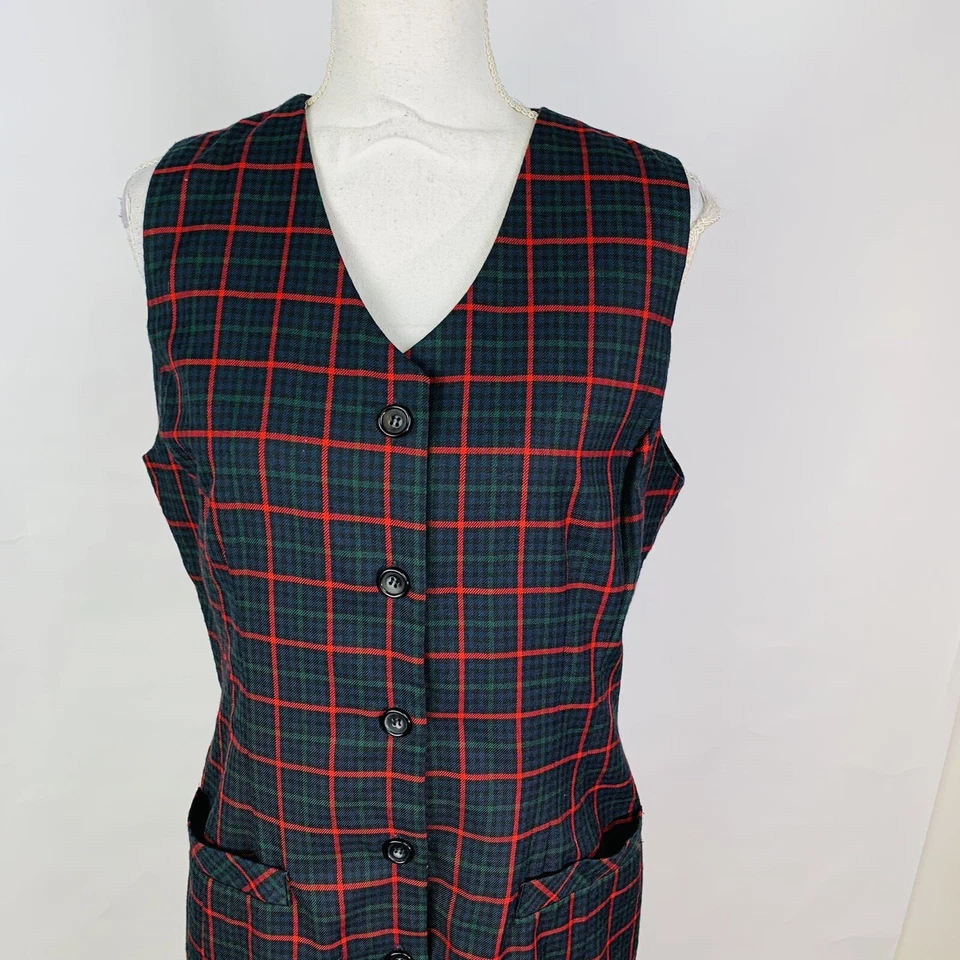 Vestido De Colección Karen Scott Mujer Talla 10 Cuadros Botón Frontal Bolsillos Escolares Forrado Foto 3 de 4