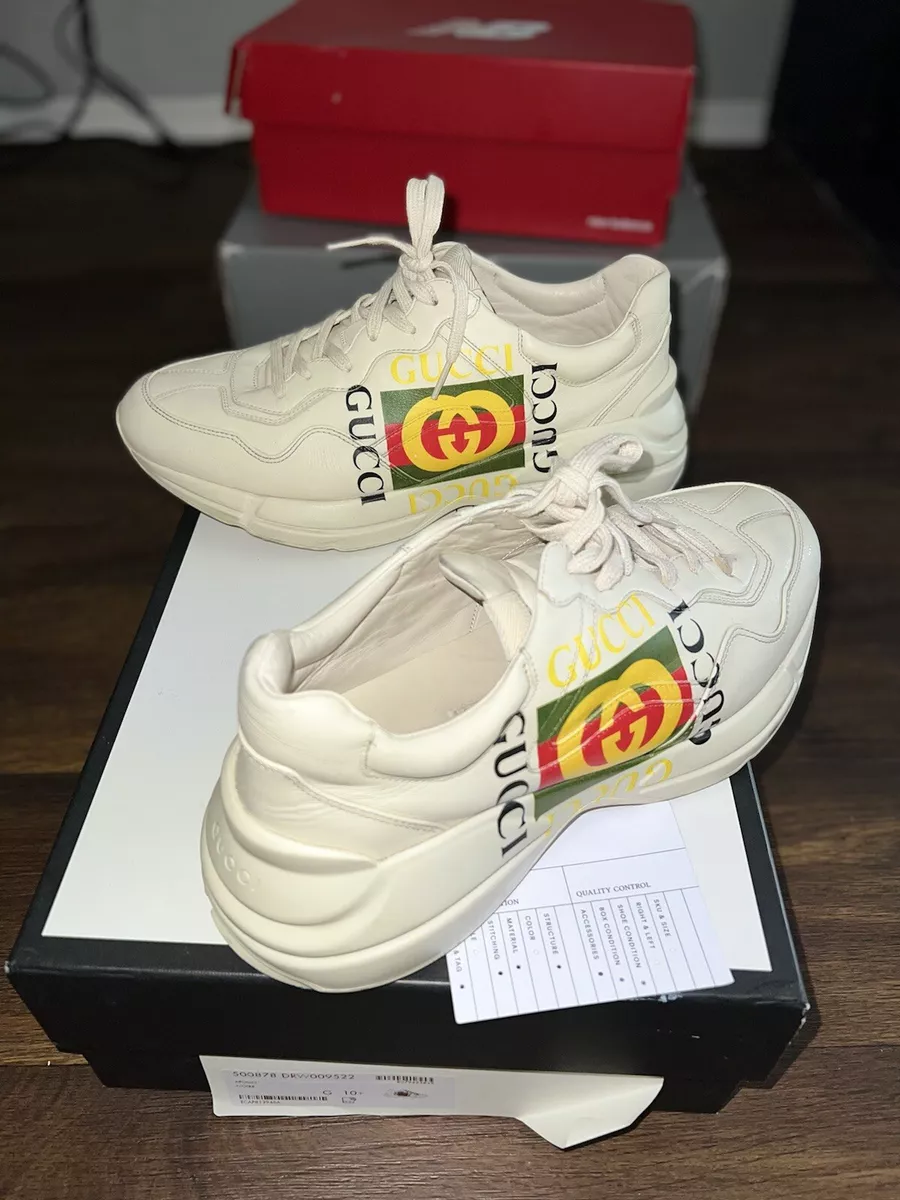 Men s Rhyton Gucci logo leather sneaker eBay