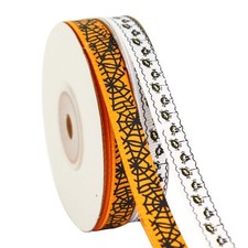 2 Rolls 50 Yards Halloween Ribbon 3/8 Inch Wide Spider and Spider Web Grosgra...