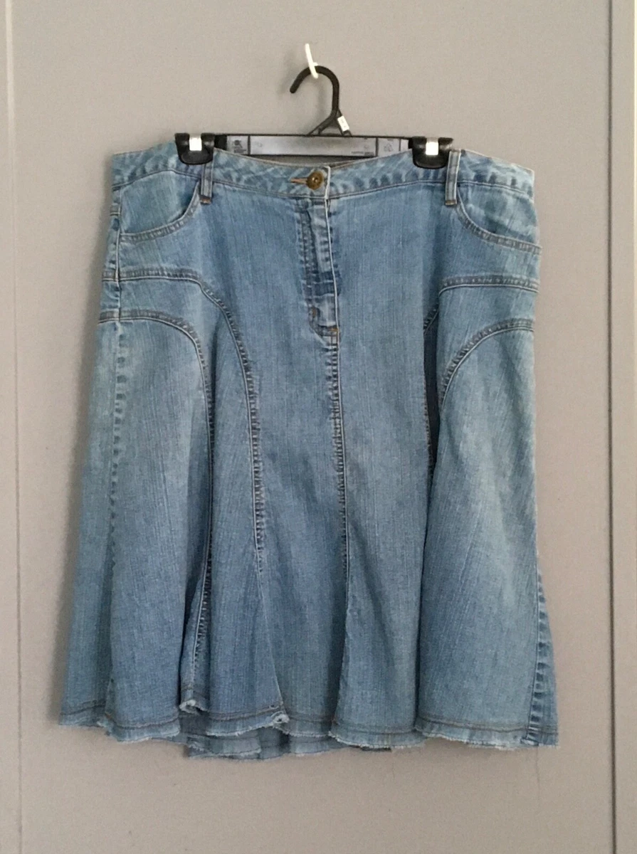 Faded Glory Blue Jean Denim Stretch Skirt Size 18W Fit Flared