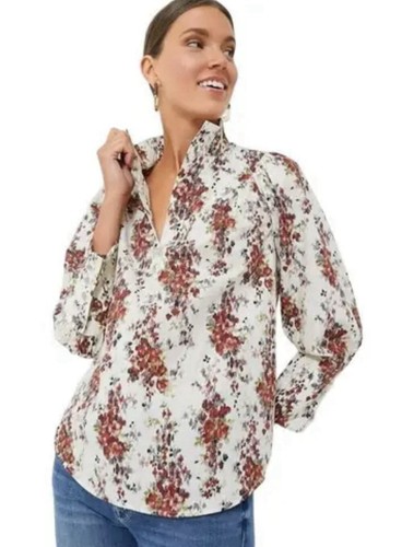 Tuckernuck Cerise Falling Flowers Bouquet 100% Cotton Corrigan Blouse size XXXL - Picture 2 of 11