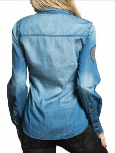 AFFLICTION Women's Long Sleeve Button Down Shirt BLUE DAWN Embroidered - Picture 3 of 12