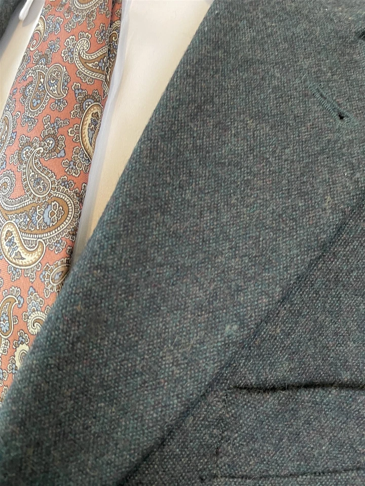 Blazer De Colección Oscar De La Renta 42R Mezcla Cachemira Tweed Verde Oscuro Gris 3Btn Foto 3 de 4