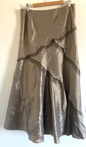 PER UNA Antique Gold Taffeta Rushed Flower Detail Occasion Midi Skirt UK 12 - Picture 2 of 6