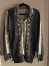 Eddie Bauer Nordic Fair Isle Combed Cotton Ski Snowflake Cardigan Sweater Sz L